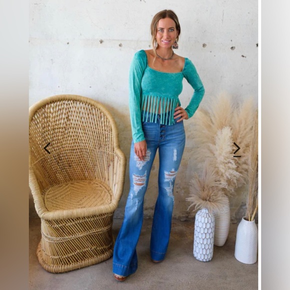 Turquoise 💙Mineral Dyed Fringe Crop Top -PLEASE READ DESCRIPTION ⬇️ - Picture 10 of 14